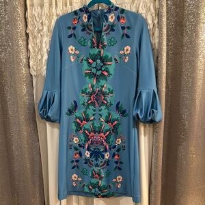 Floral Embroidered Blue Dress